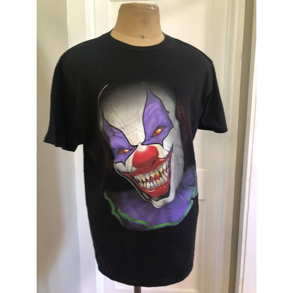 Scary Clown Face Halloween‎ Black T~Shirt Adult Size Large
